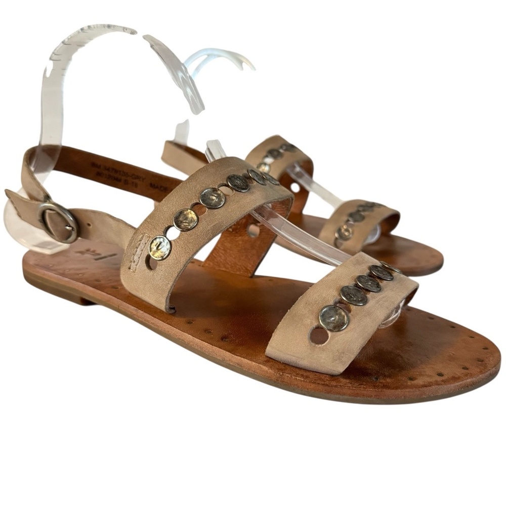 Frye Slingback Sandals Women's Taupe Hammered Studs Flat Shoes Open Toe Size 8
